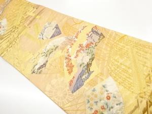 扇子に紅葉・花々・松模様織出し袋帯